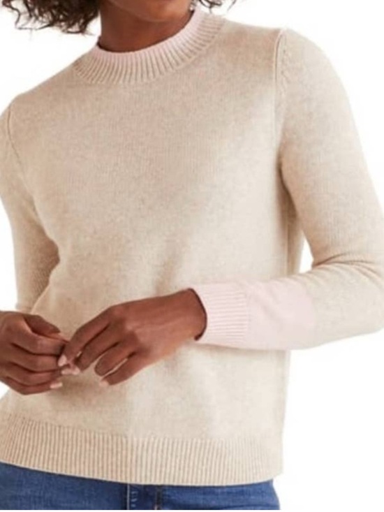 Sweaters - Boden Sweater Fife Pullover Mock Neckline Beige with Pink Trim L